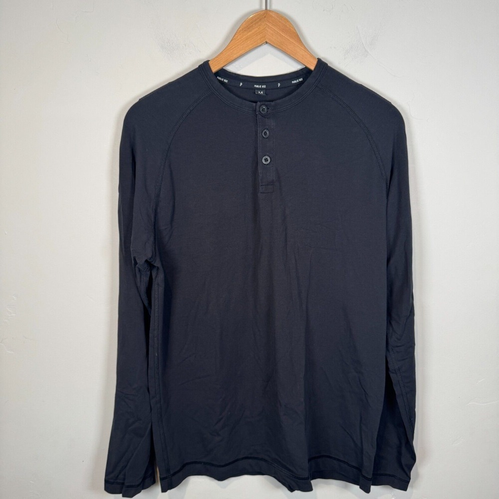 Public Rec Go-To Henley Shirt‎ Size Medium Black Pima Cotton Stretch Long Sleeve